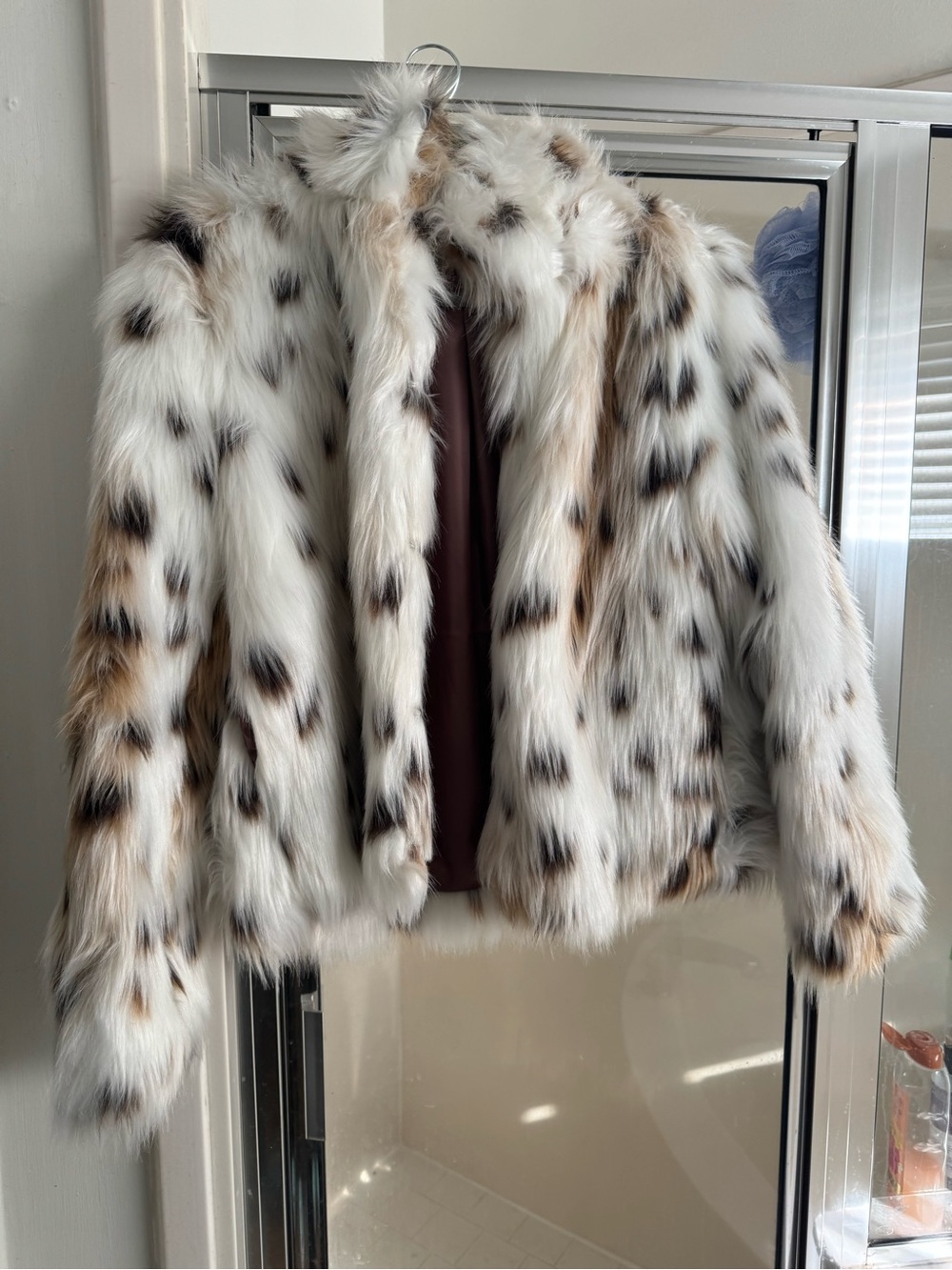 Faux Fur Spotted White Jacket - Women's Cozy Coat